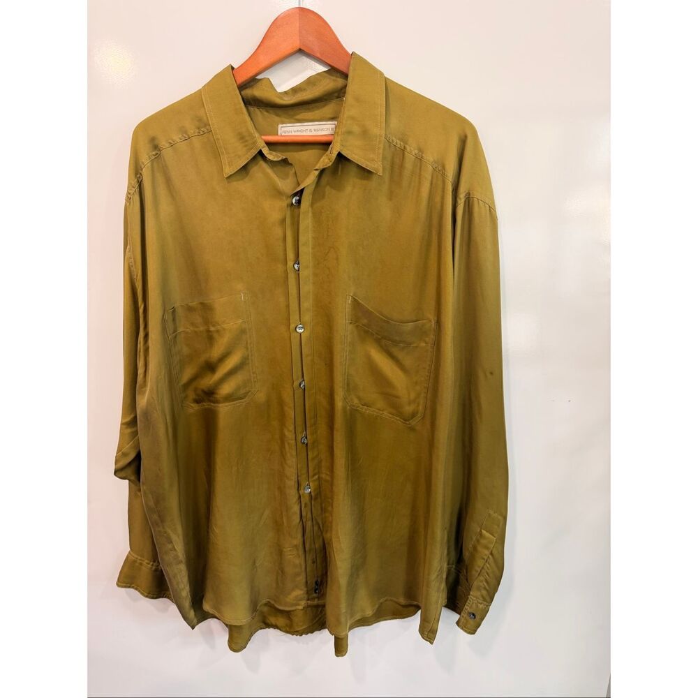 Fenn Wright Manson Vintage Silk Shirt XL Olive